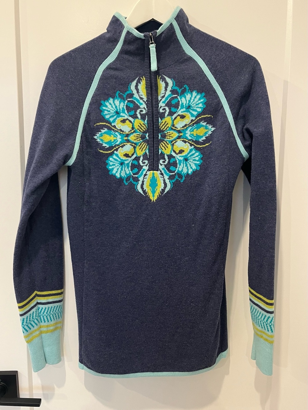 Athleta Stoked 1/4 Zip Pullover Sweater Cabin Core Nordic Merino Wool Knit S